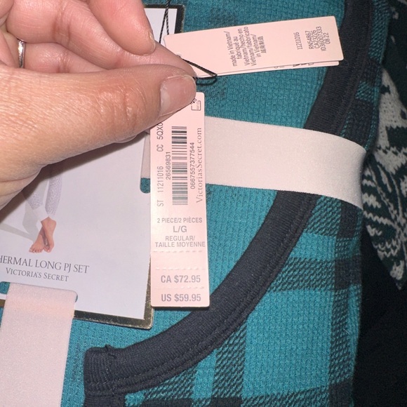 Victoria's Secret Teal Plaid Thermal Long PJ Set - Picture 2 of 4